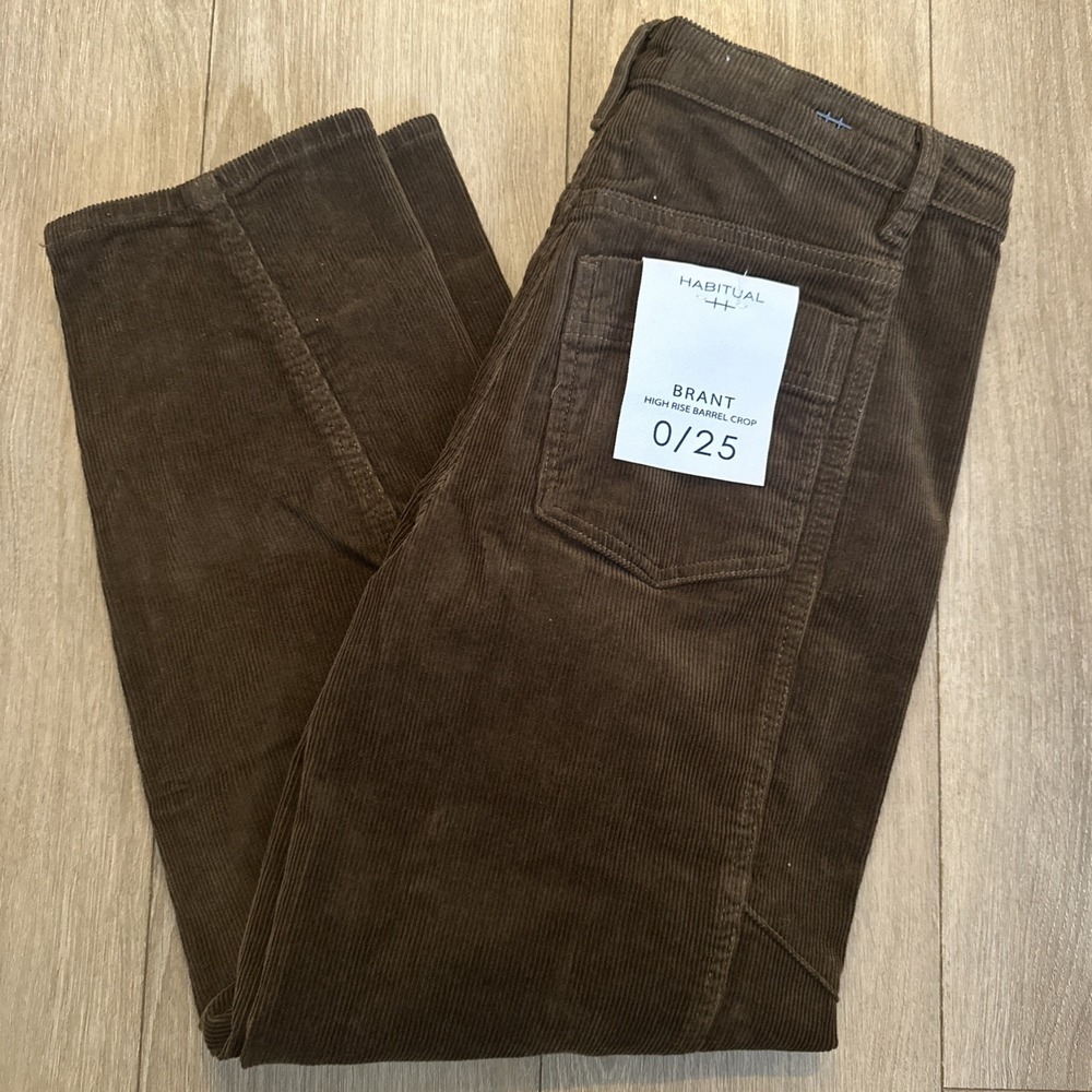 Habitual Juniors Brant‎ High Rise Barrel Crop Corduroy Pants Brown 0/25 NEW